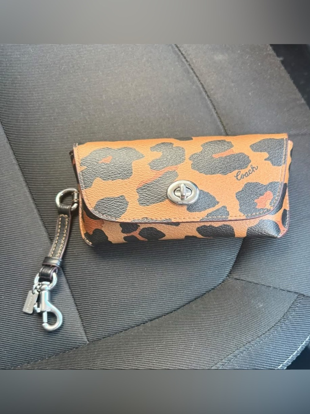 Authentic Coach Leopard Print Turnlock Eyeglass Case w/clip